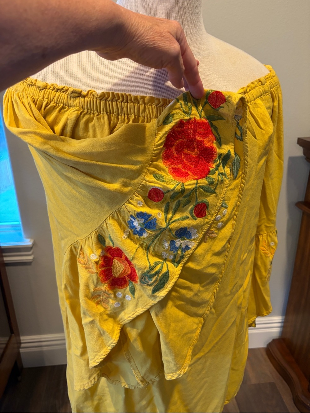 Umgee Yellow Off-Shoulder Floral Top with Embroidery